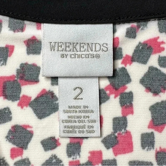 Weekends by Chico’s Woman’s Top 2 Large Black White Pink Zip Up Short Sleeve - Picture 7 of 11